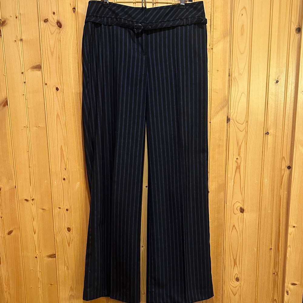 LOFT Black Striped Trousers with Buckle